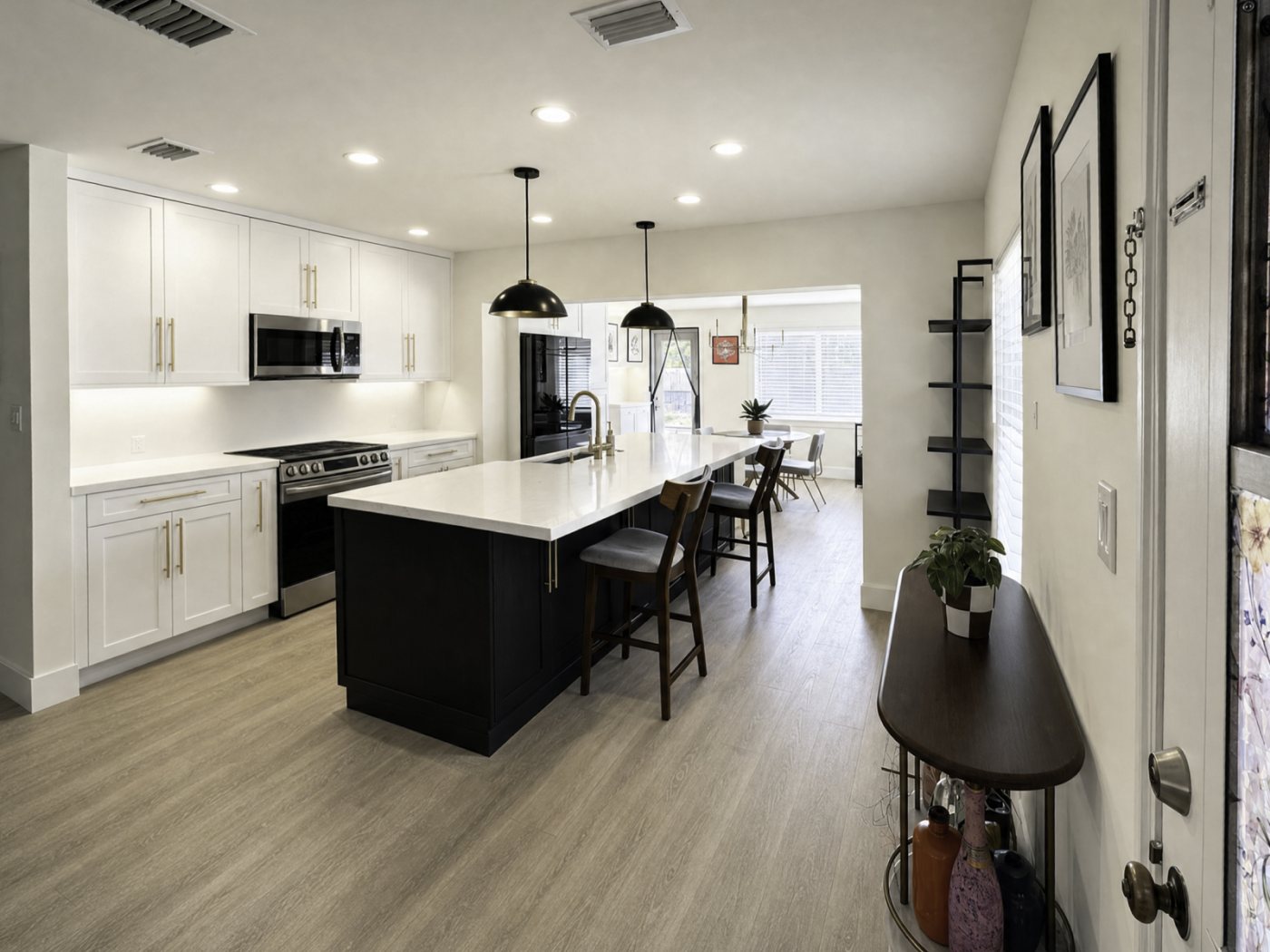 Kitchen after enhancement: bright, color-corrected, decluttered